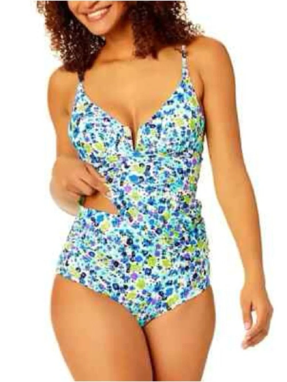 Anne Cole Blue and Green Floral Two Piece Swimsuit
